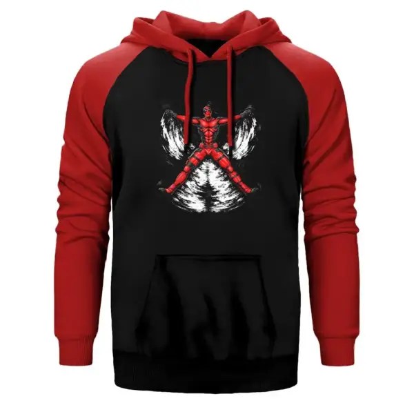 Deadpool Blood Angel Hoodie, Double Color Raglan Sleeve Red Sweatshirt