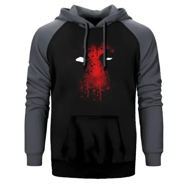 Deadpool Face Hoodie, Double Color Raglan Sleeve Gray Sweatshirt