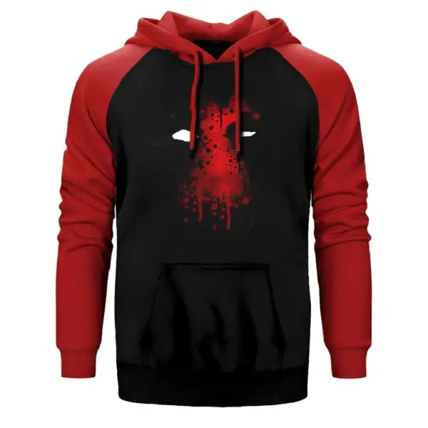 Deadpool Face Hoodie, Double Color Raglan Sleeve Red Sweatshirt