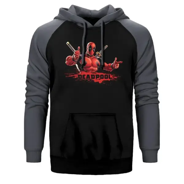 Deadpool Great Hoodie, Double Color Raglan Sleeve Gray Sweatshirt