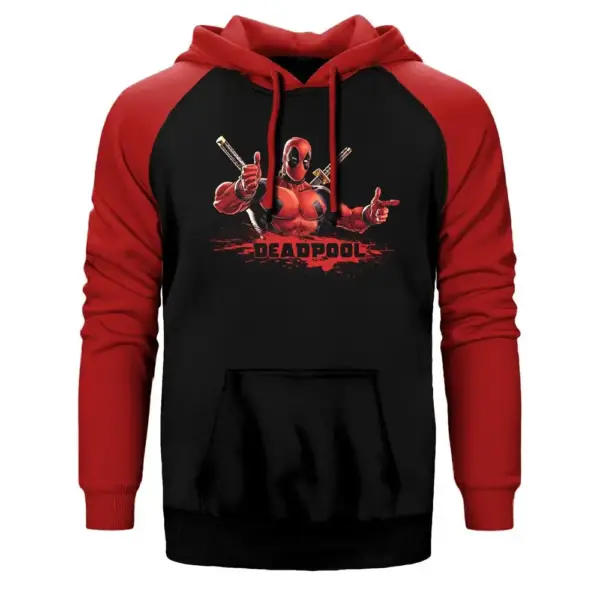 Deadpool Great Hoodie, Double Color Raglan Sleeve Red Sweatshirt