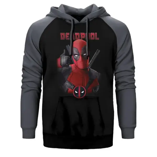 Deadpool Hoodie, Double Color Raglan Sleeve Gray Sweatshirt
