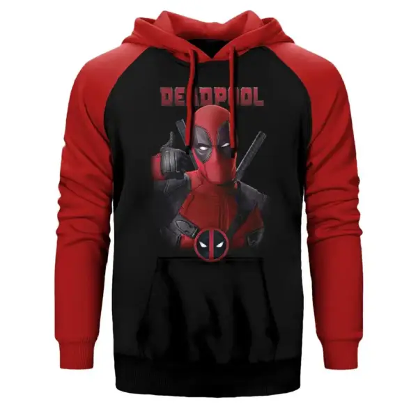 Deadpool Hoodie, Double Color Raglan Sleeve Red Sweatshirt