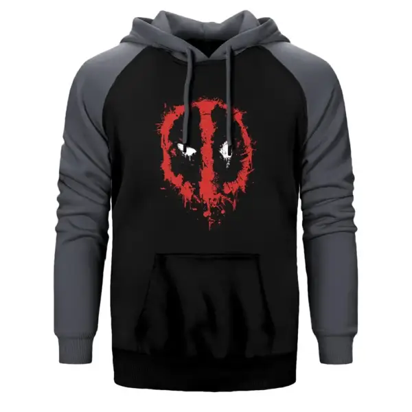 Deadpool Splash Hoodie, Double Color Raglan Sleeve Gray Sweatshirt
