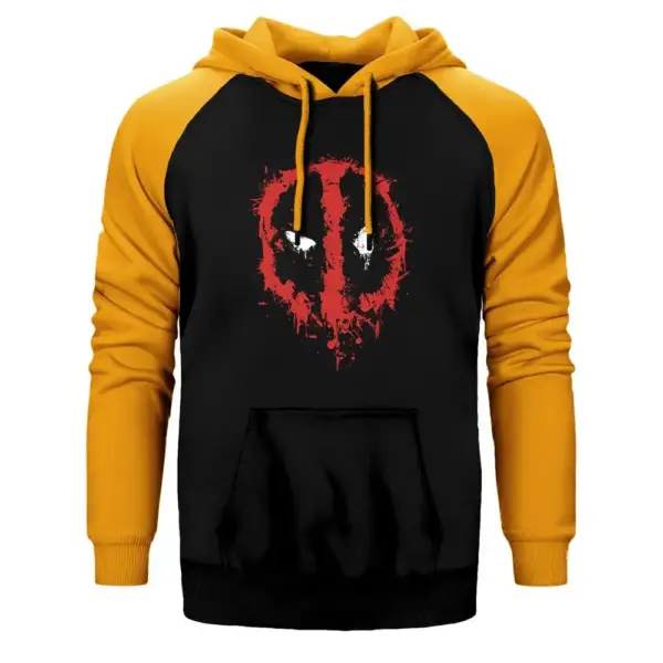Deadpool Splash Hoodie, Double Color Raglan Sleeve Yellow Sweatshirt