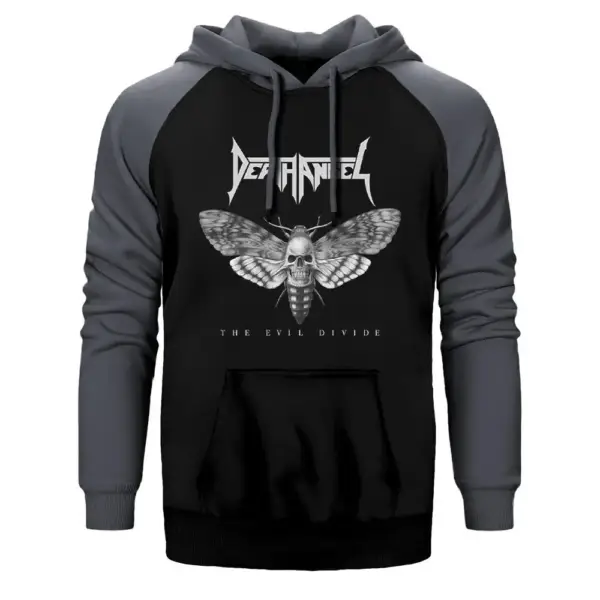 Death Angel The Evil Divide Hoodie, Double Color Raglan Sleeve Gray Sweatshirt