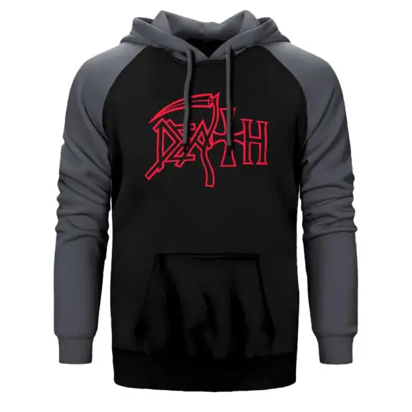 Death Hoodie, Double Color Raglan Sleeve Gray Sweatshirt