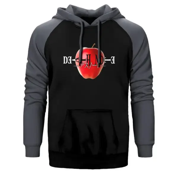 Death Note Apple Hoodie, Double Color Raglan Sleeve Gray Sweatshirt