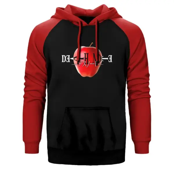 Death Note Apple Hoodie, Double Color Raglan Sleeve Red Sweatshirt