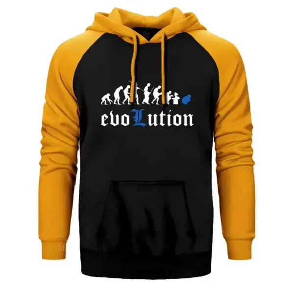 Death Note Evolution Hoodie, Double Color Raglan Sleeve Yellow Sweatshirt