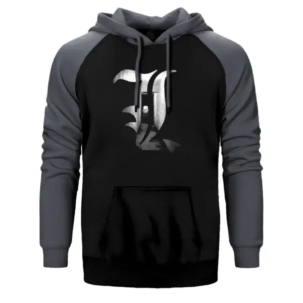 Death Note L Hoodie, Double Color Raglan Sleeve Gray Sweatshirt