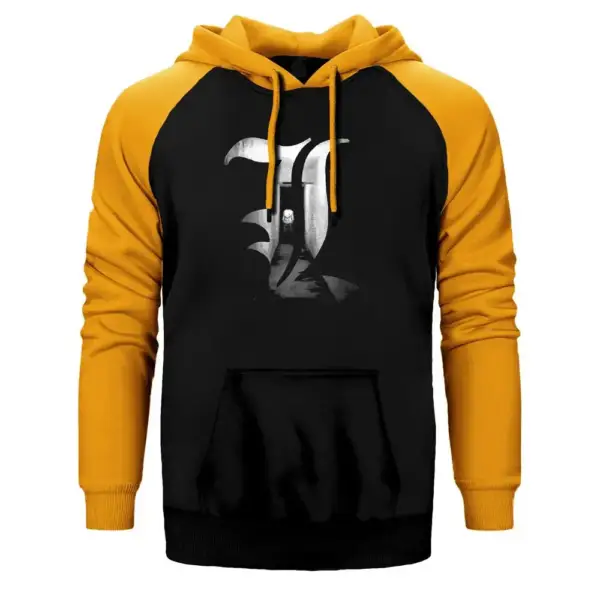 Death Note L Hoodie, Double Color Raglan Sleeve Yellow Sweatshirt