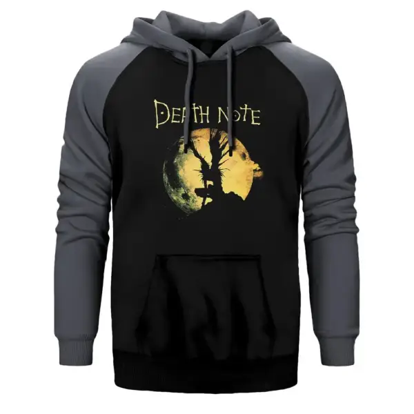 Death Note Moon Hoodie, Double Color Raglan Sleeve Gray Sweatshirt