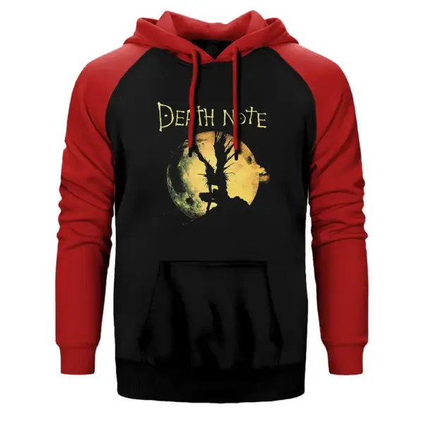 Death Note Moon Hoodie, Double Color Raglan Sleeve Red Sweatshirt