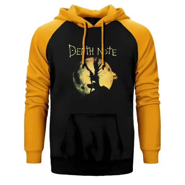 Death Note Moon Hoodie, Double Color Raglan Sleeve Yellow Sweatshirt