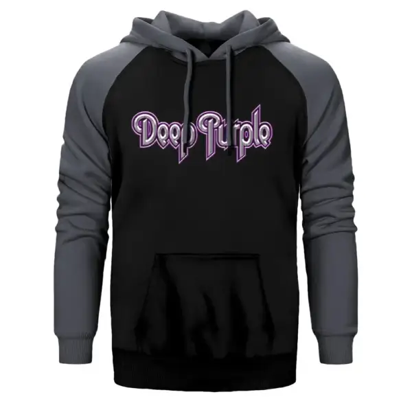 Deep Purple Hoodie, Double Color Raglan Sleeve Gray Sweatshirt