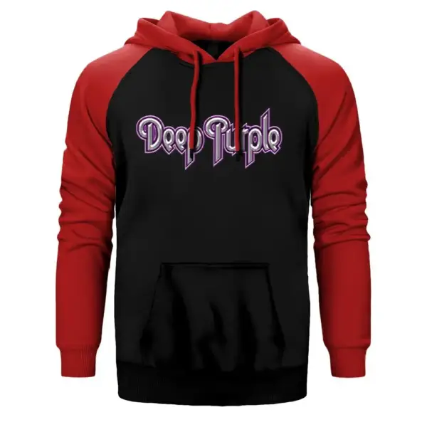 Deep Purple Hoodie, Double Color Raglan Sleeve Red Sweatshirt