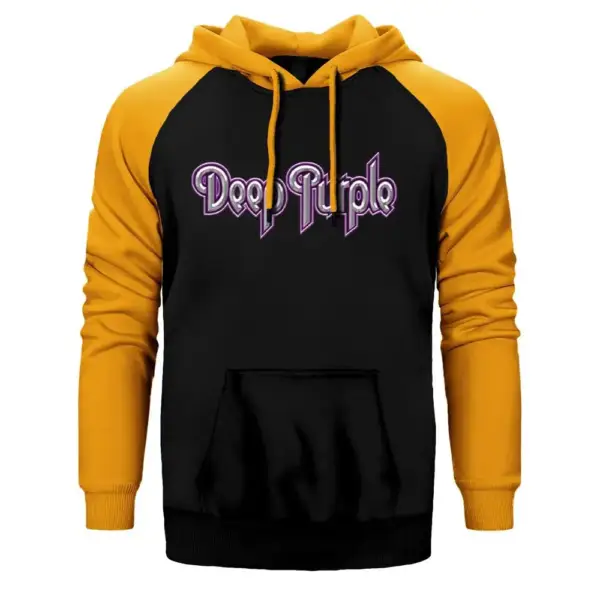 Deep Purple Hoodie, Double Color Raglan Sleeve Yellow  Sweatshirt