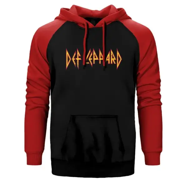 Def Leppard Hoodie, Double Color Raglan Sleeve Red Sweatshirt