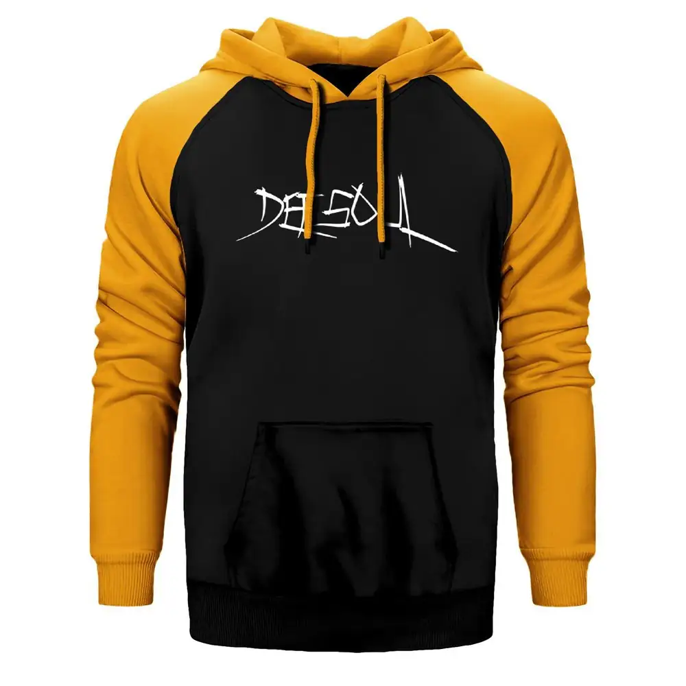 Defsoul Hoodie, Double Color Raglan Sleeve Yellow Sweatshirt