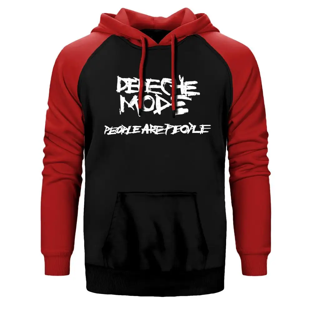 Depeche Mode People are People Hoodie, Double Color Raglan Sleeve Red Sweatshirt