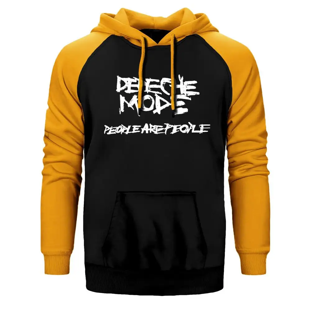 Depeche Mode People are People Hoodie, Double Color Raglan Sleeve Yellow Sweatshirt
