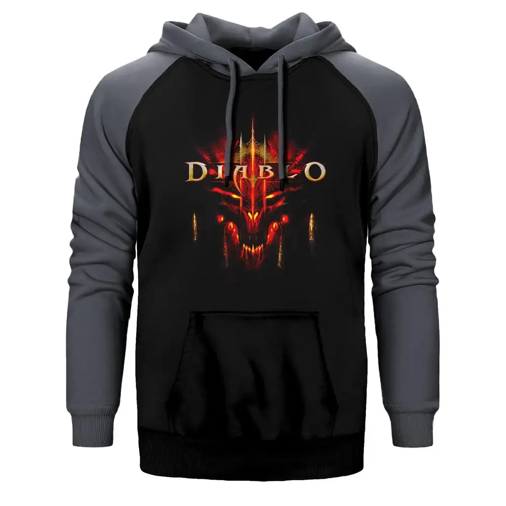 Diablo Hoodie, Double Color Raglan Sleeve Gray Sweatshirt