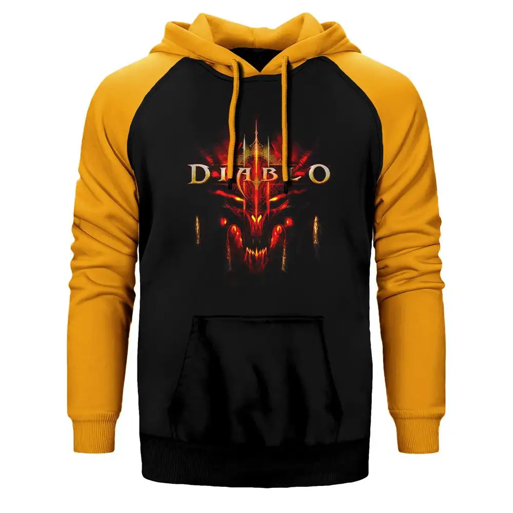 Diablo Hoodie, Double Color Raglan Sleeve Yellow Sweatshirt