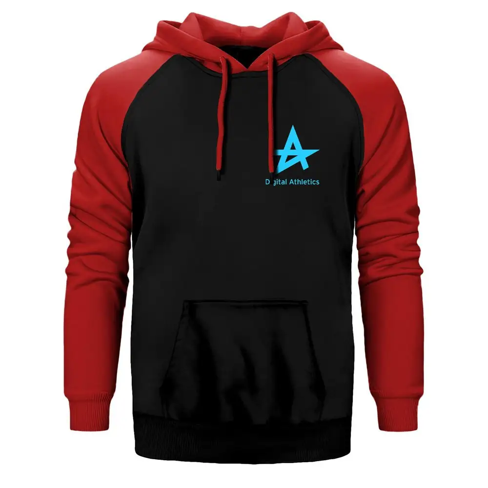 Digital Athletics Hoodie, Double Color Raglan Sleeve Red Sweatshirt