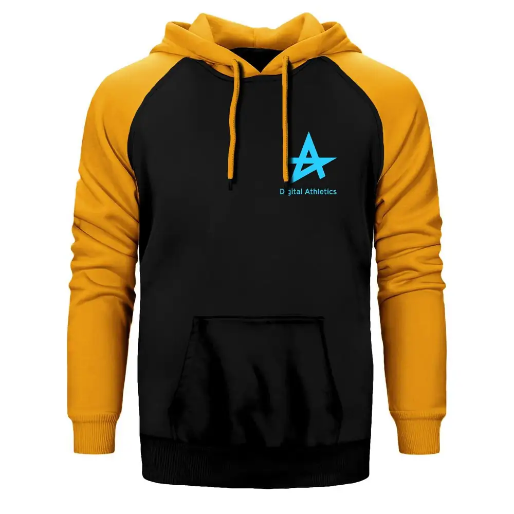 Digital Athletics Hoodie, Double Color Raglan Sleeve Yellow Sweatshirt