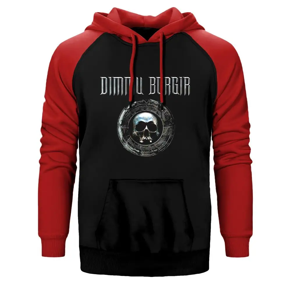 Dimmu Borgir Flare Hoodie, Double Color Raglan Sleeve Red Sweatshirt