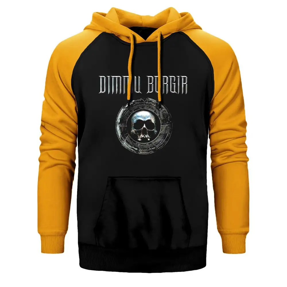 Dimmu Borgir Flare Hoodie, Double Color Raglan Sleeve Yellow Sweatshirt