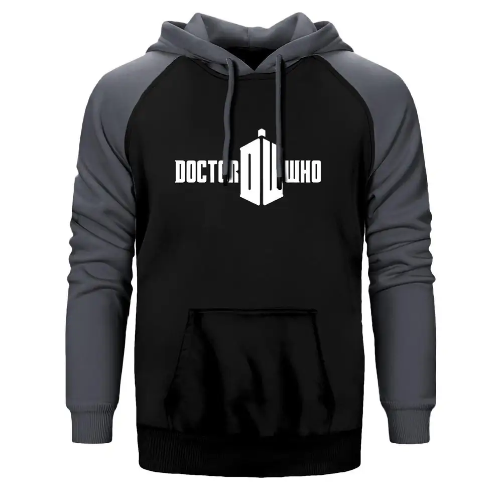 Doctor Who Logo Hoodie, Double Color Raglan Sleeve Gray Sweatshirt
