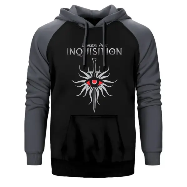 Dragon Age Inquisition Hoodie, Double Color Raglan Sleeve Gray Sweatshirt