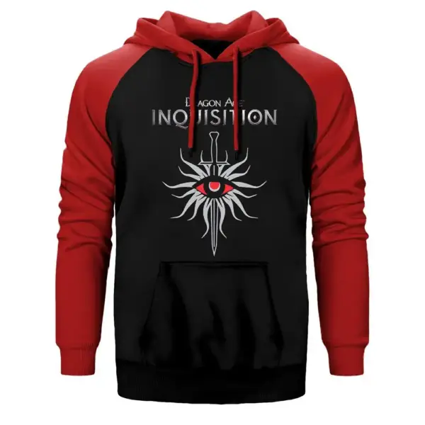 Dragon Age Inquisition Hoodie, Double Color Raglan Sleeve Red  Sweatshirt