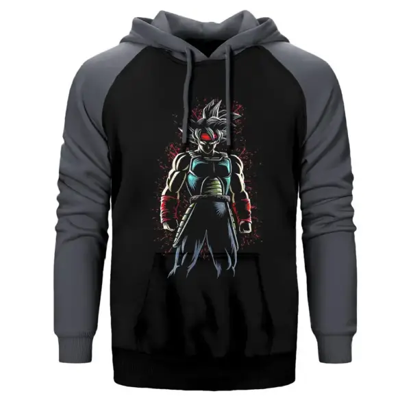 Dragon Ball Splash Hoodie, Double Color Raglan Sleeve Gray Sweatshirt