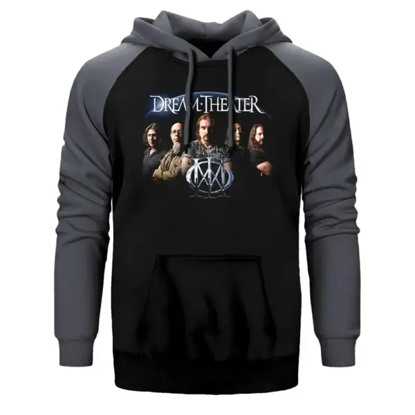 Dream Theater Group Hoodie, Double Color Raglan Sleeve Grey Sweatshirt