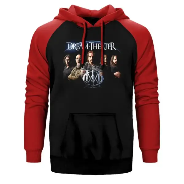 Dream Theater Group Hoodie, Double Color Raglan Sleeve Red Sweatshirt
