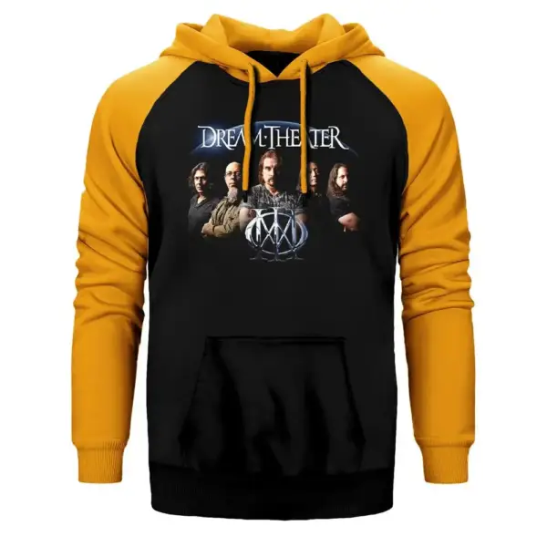 Dream Theater Group Hoodie, Double Color Raglan Sleeve Yellow Sweatshirt