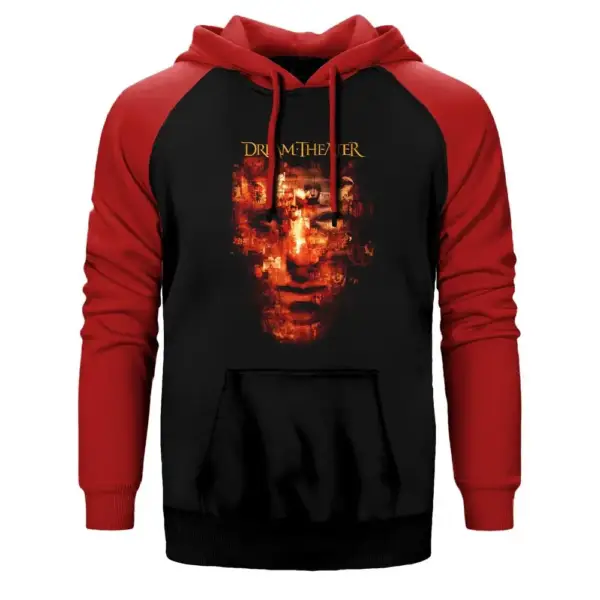 Dream Theater Hoodie, Double Color Raglan Sleeve Red Sweatshirt