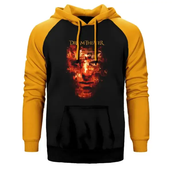 Dream Theater Hoodie, Double Color Raglan Sleeve Yellow Sweatshirt