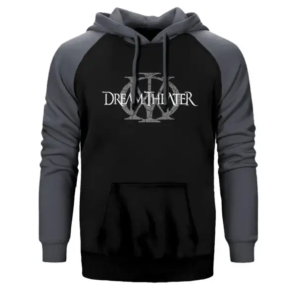 Dream Theater Logo Hoodie, Double Color Raglan Sleeve Gray Sweatshirt