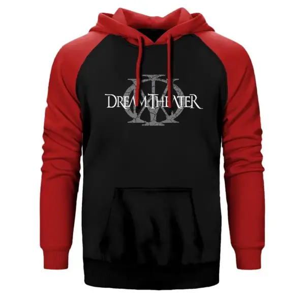 Dream Theater Logo Hoodie, Double Color Raglan Sleeve Red Sweatshirt