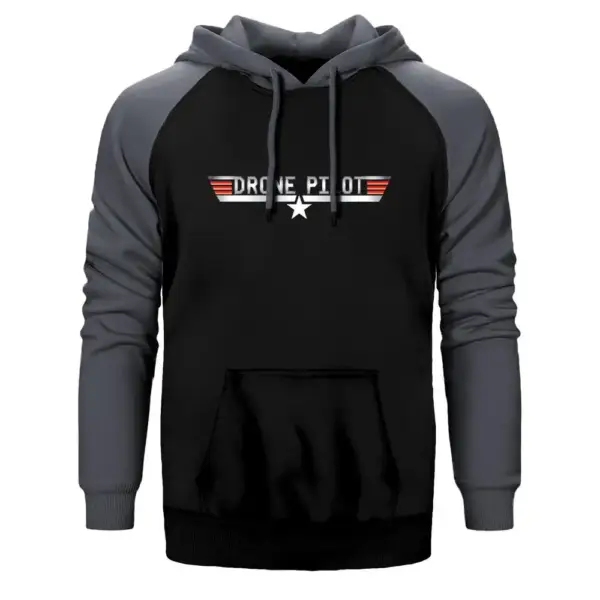 Drone Pilot Hoodie, Double Color Raglan Sleeve Gray Sweatshirt