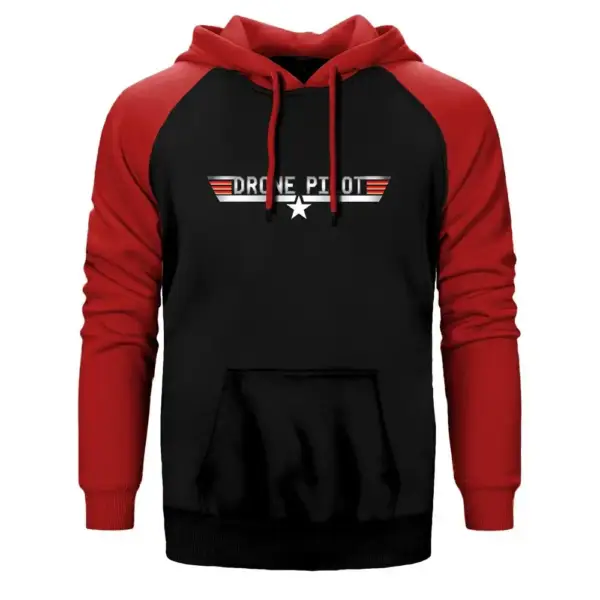 Drone Pilot Hoodie, Double Color Raglan Sleeve Red Sweatshirt