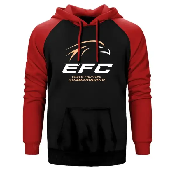 EFC Eagle Championship Hoodie, Double Color Raglan Sleeve Red Sweatshirt