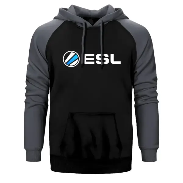 ESL Hoodie, Double Color Raglan Sleeve Gray Sweatshirt