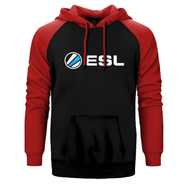 ESL Hoodie, Double Color Raglan Sleeve Red Sweatshirt