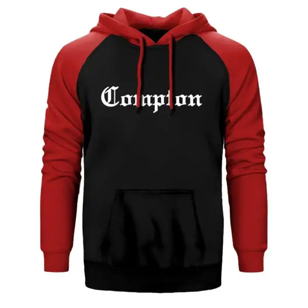 Eazy E Compton Hoodie, Double Color Raglan Sleeve Red Sweatshirt