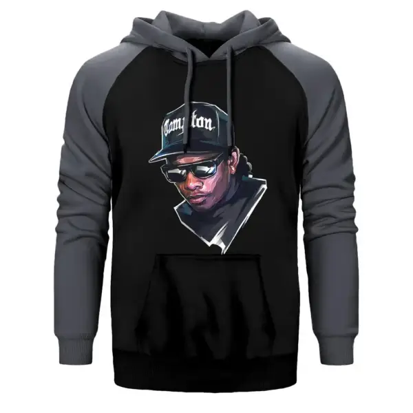 Eazy E Double Hoodie, Double Color Raglan Sleeve Gray Sweatshirt
